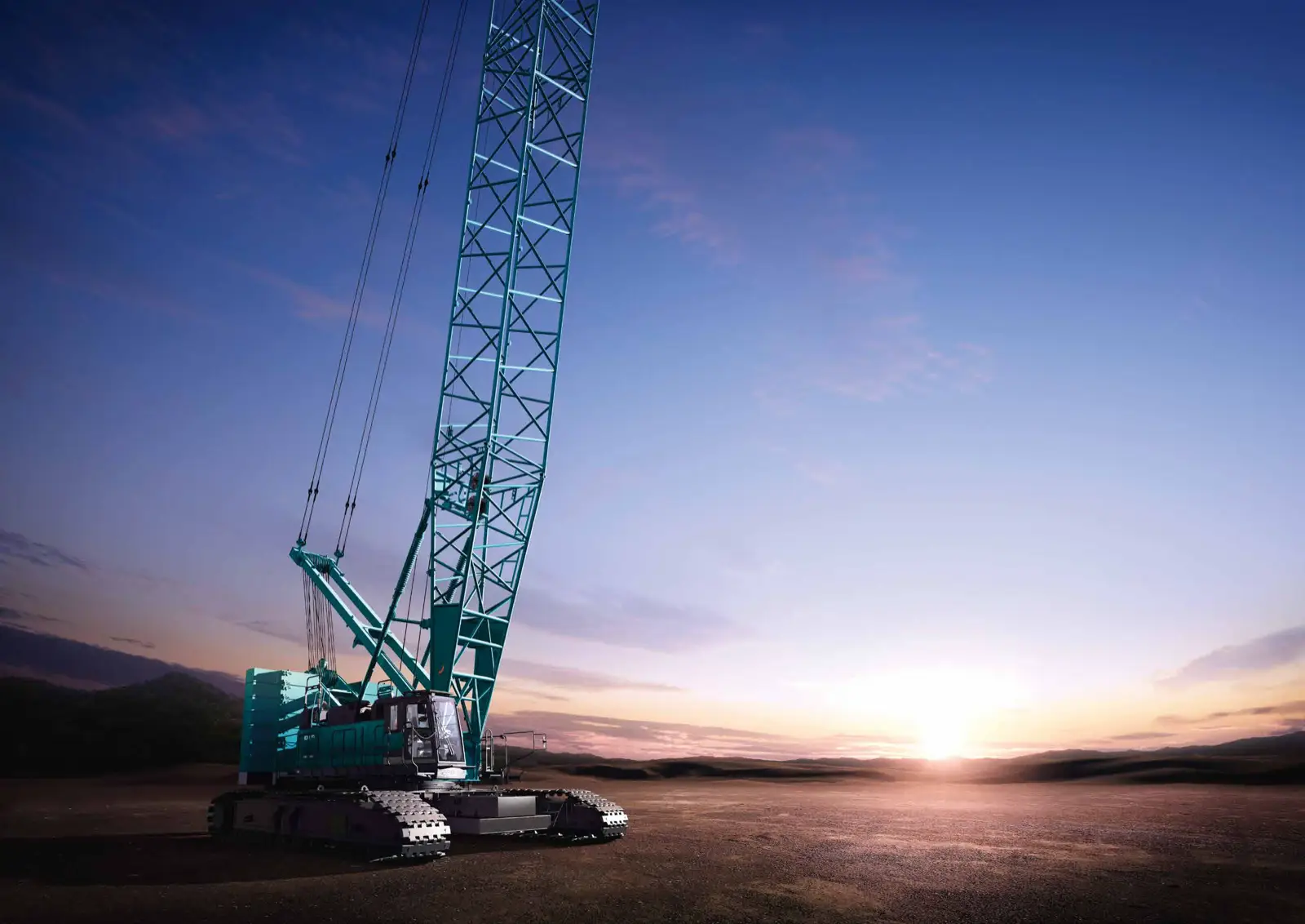 Baureihenbild zu Kobelco CKE2500G-4: Raupenkran der CKE-G-Baureihe im Abendlicht
