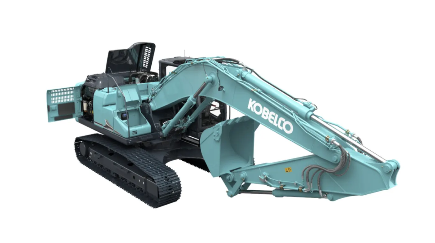 Baureihenbild zu Kobelco SK210NLC-11E: Kobelco SK210-11E mit geöffneten Wartungsklappen