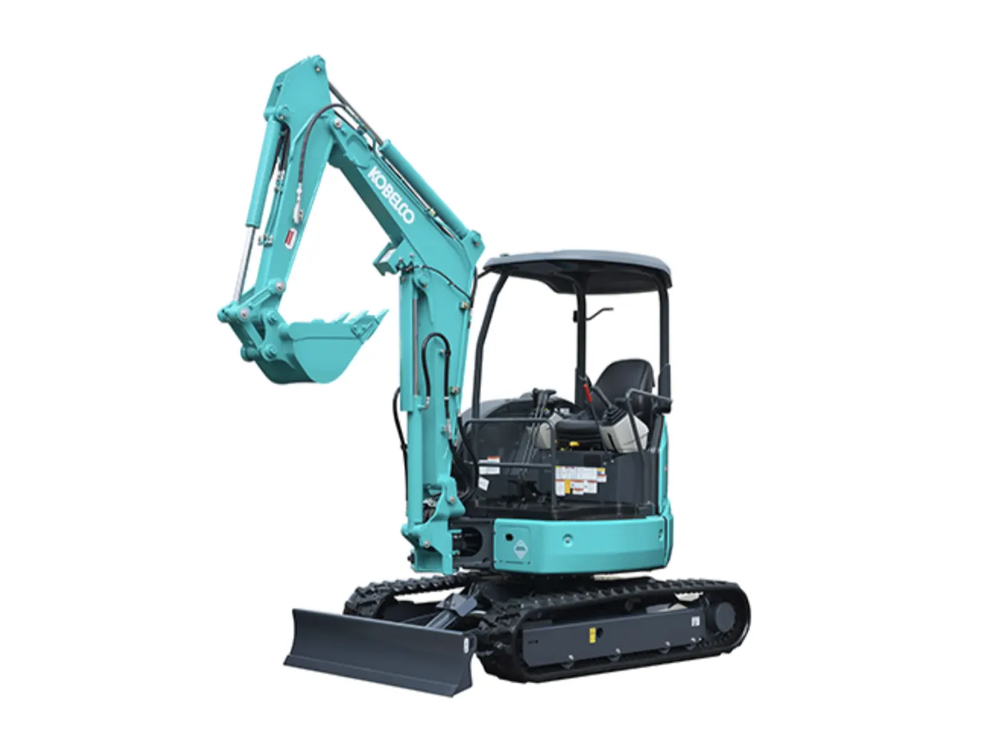 Kobelco SK28SR-7 mit Schutzdach und Planierschild in Frontansicht