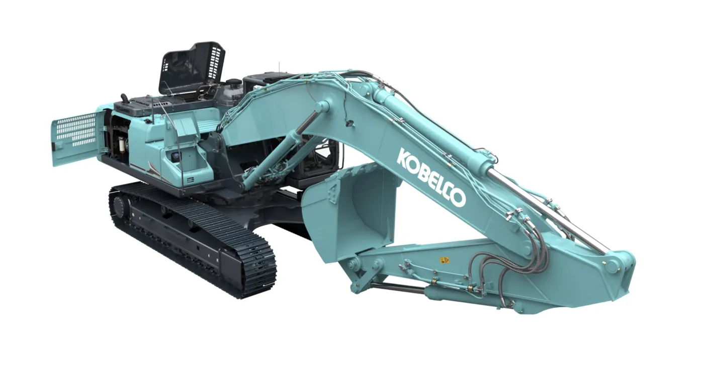 Kobelco SK350-11E mit geöffneten Wartungsklappen