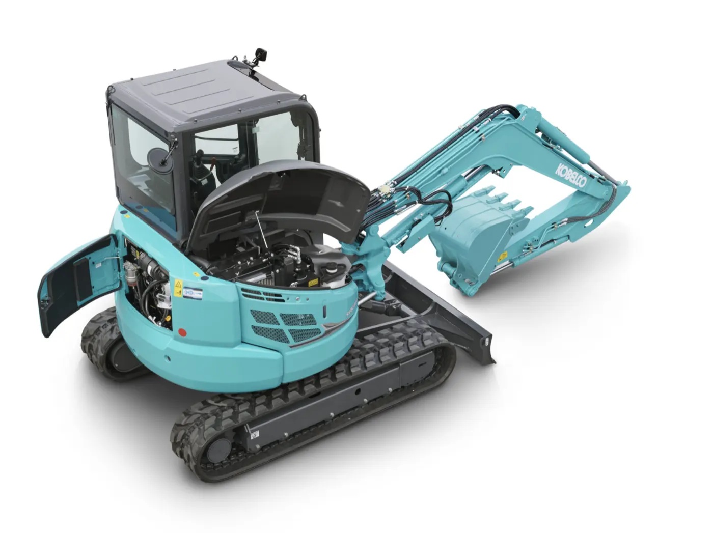 Kobelco SK50SRX mit geöffneter Motorhaube