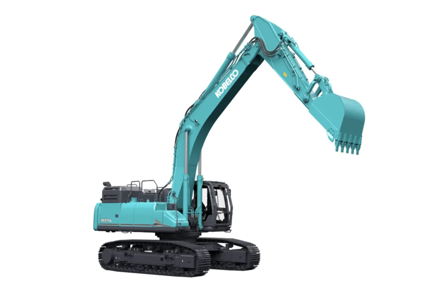Kobelco SK530LC-11E in Seitenansicht mit hoch gestrecktem Ausleger