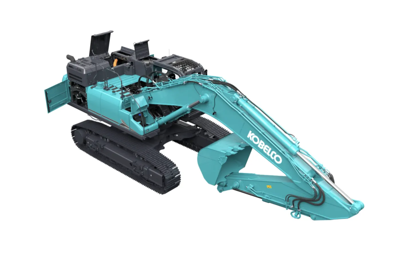 Kobelco SK530LC-11E mit geöffneten Wartungsklappen