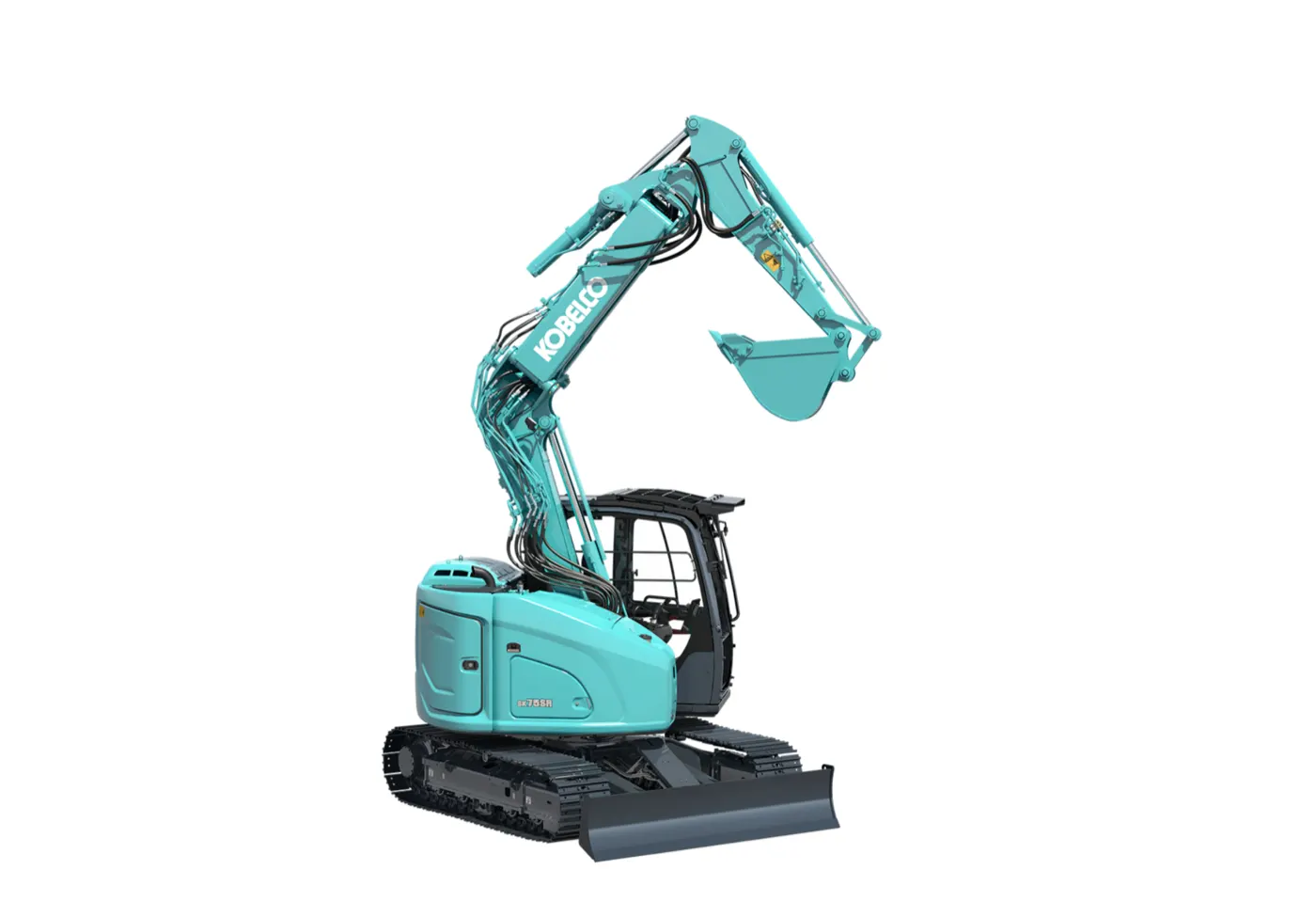 Kobelco SK75SR-7 mit Offset-Ausleger als freigestellte Dreiviertelansicht